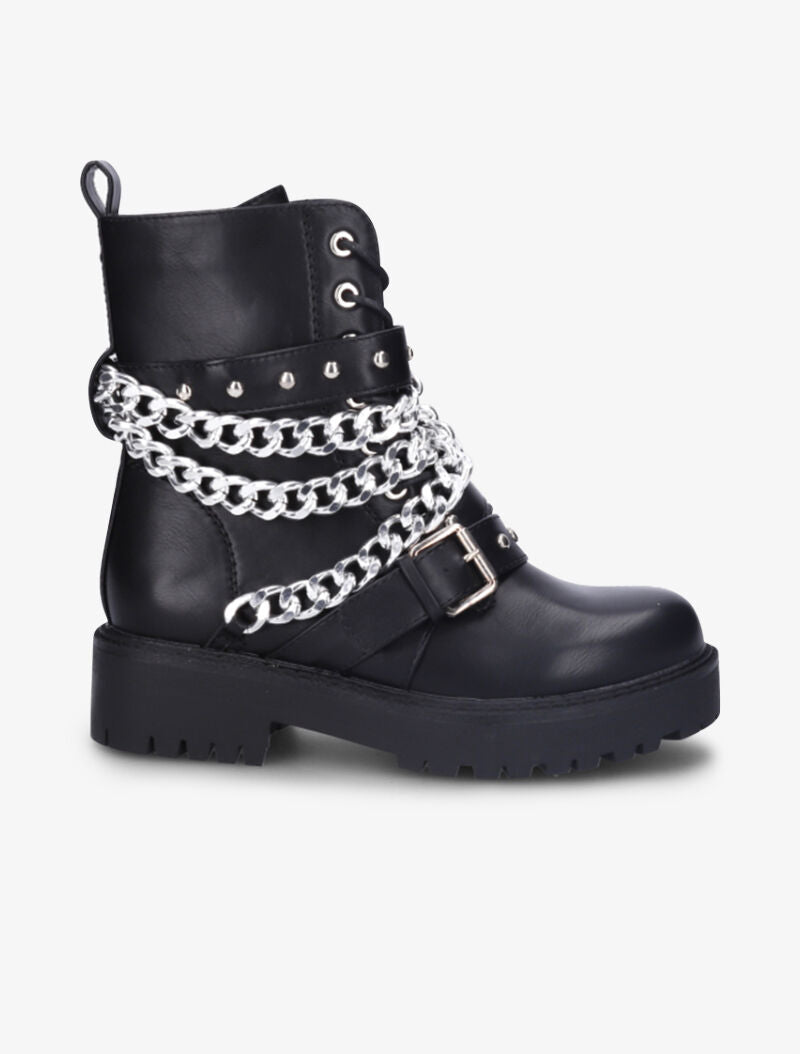 Boots style motard à chaînes et sangles - Noir - 2
