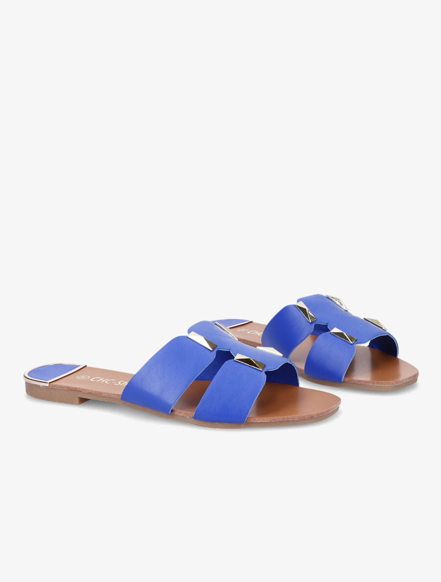 Claquettes à empiècement doré - Bleu - 4
