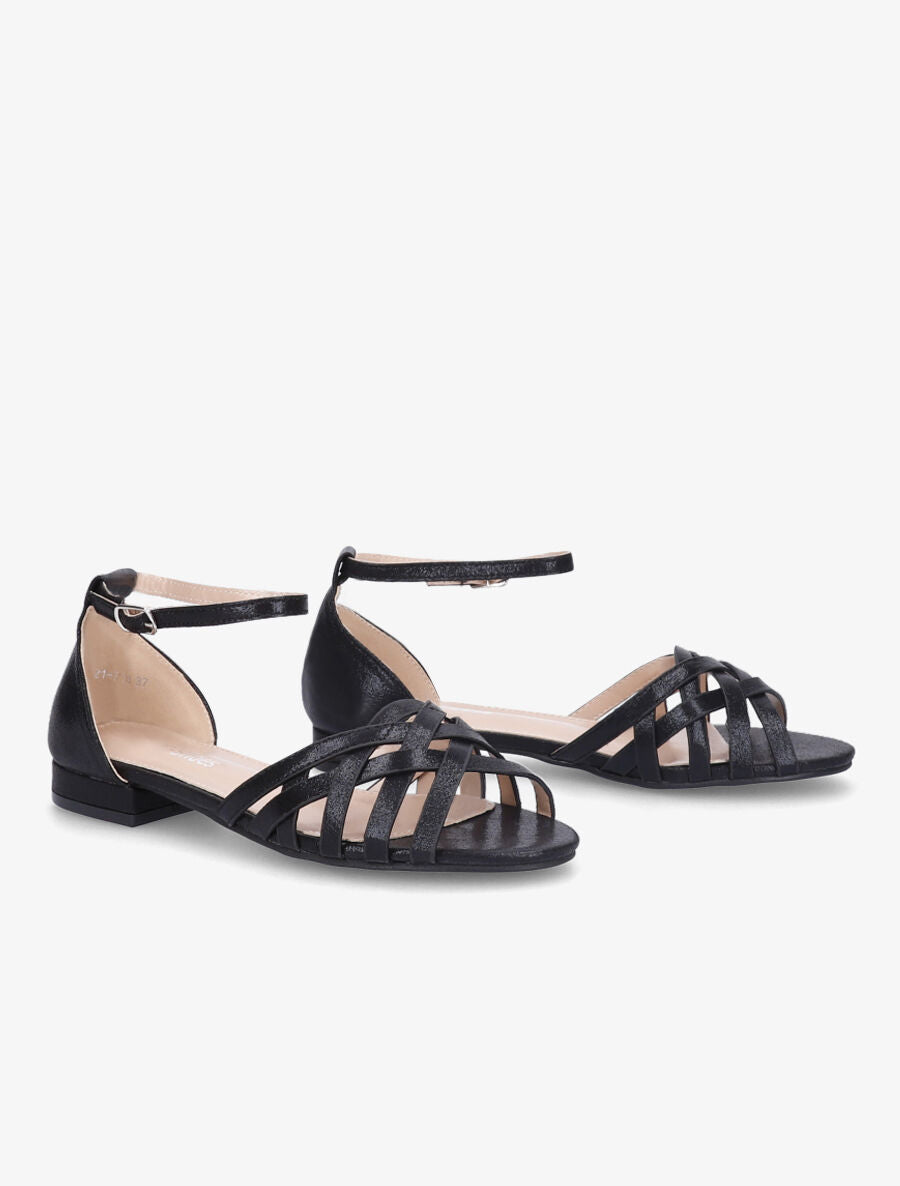 Nu-pieds tressés en tissu lamé - Noir - 4