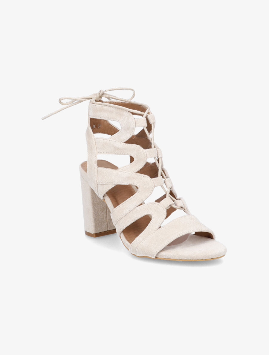 Sandales en suédine à lacets croisés - Beige - 2