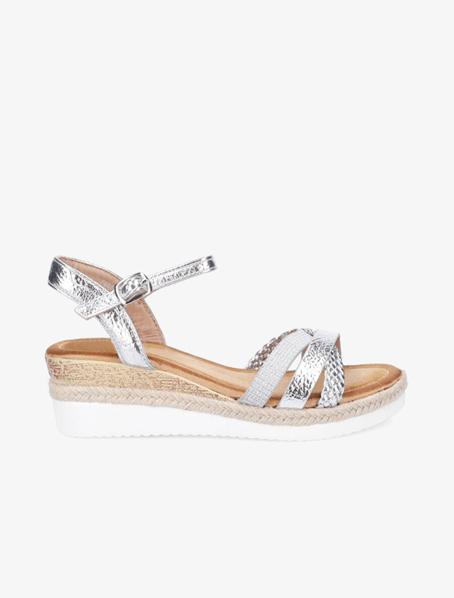 Sandales compensées à brides irisées et tressées - Argent - 1