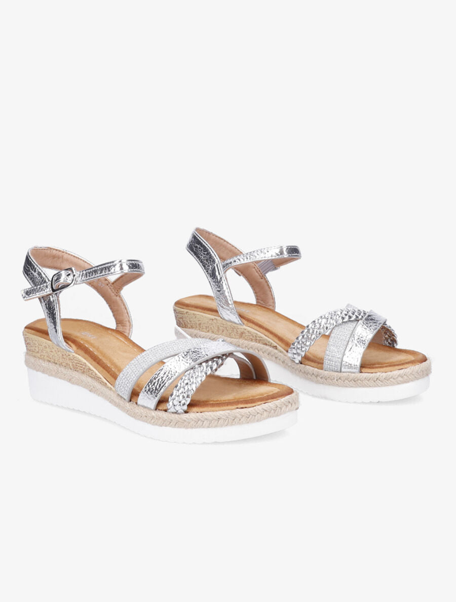 Sandales compensées à brides irisées et tressées - Argent - 4
