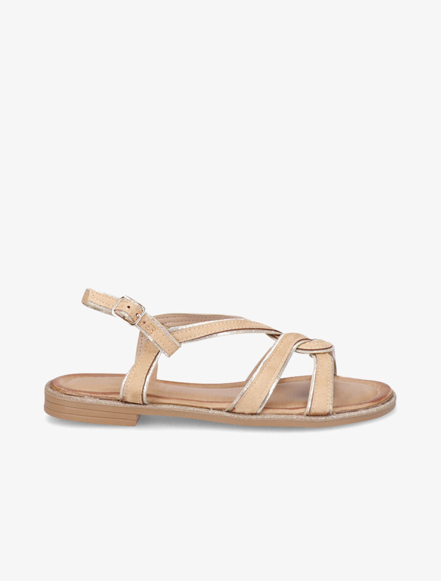 Nu-pieds en suédine à ganses entrelacées - Camel - 5