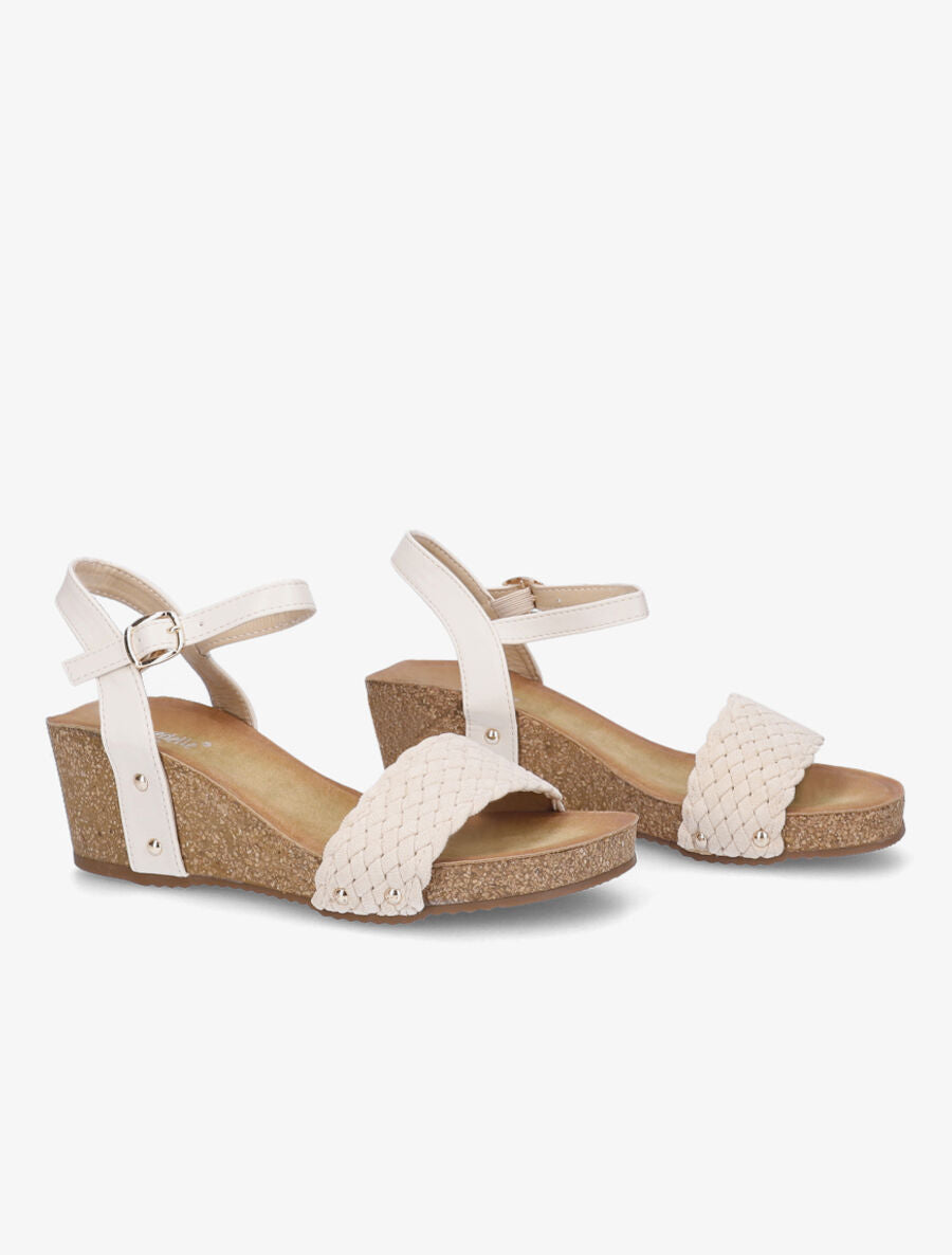 Sandales compensées tressées - Beige - 4