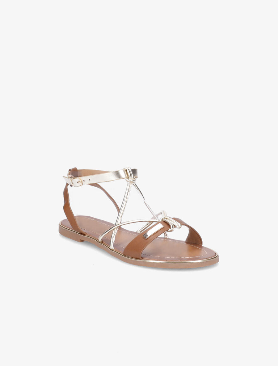 Nu-pieds à ganses et brides irisées - Camel - 2