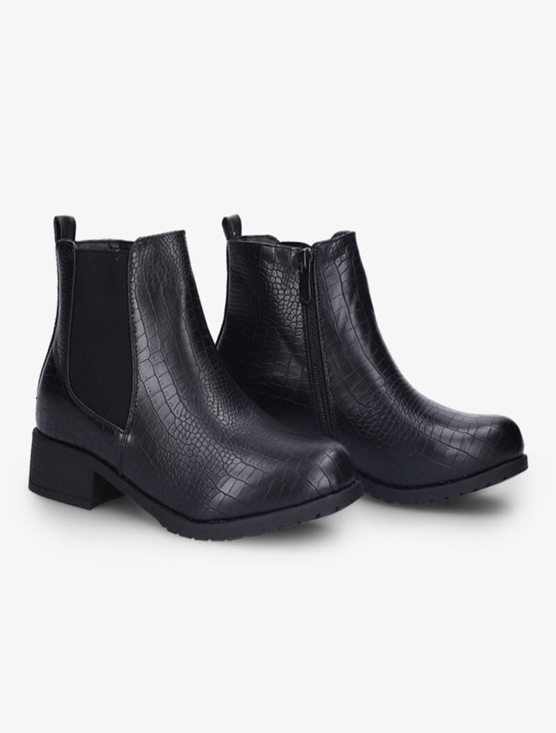 Bottines effet croco - Noir - 1