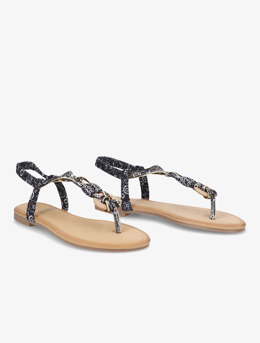 Nu-pieds imprimées à empiècements bois - Noir - 5