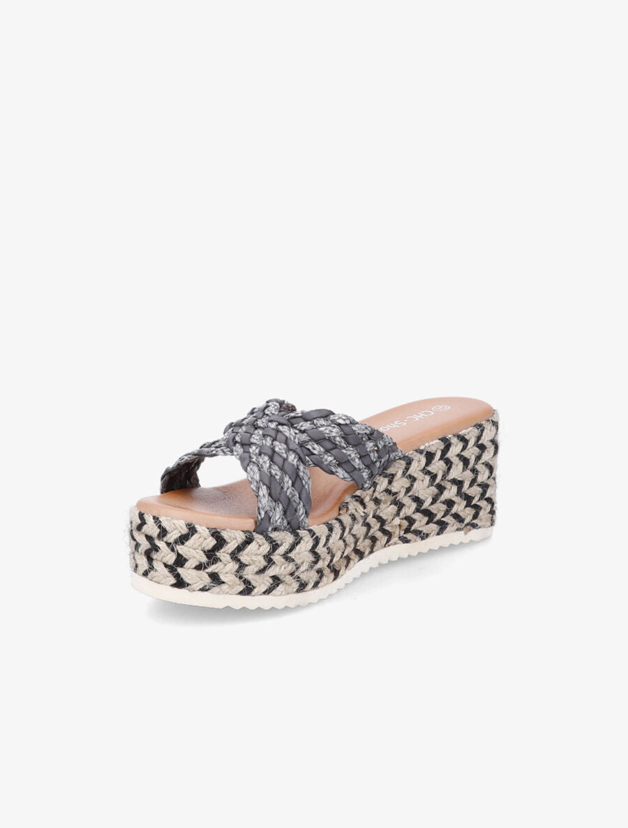 Mules compensées en raphia - Gris - 3