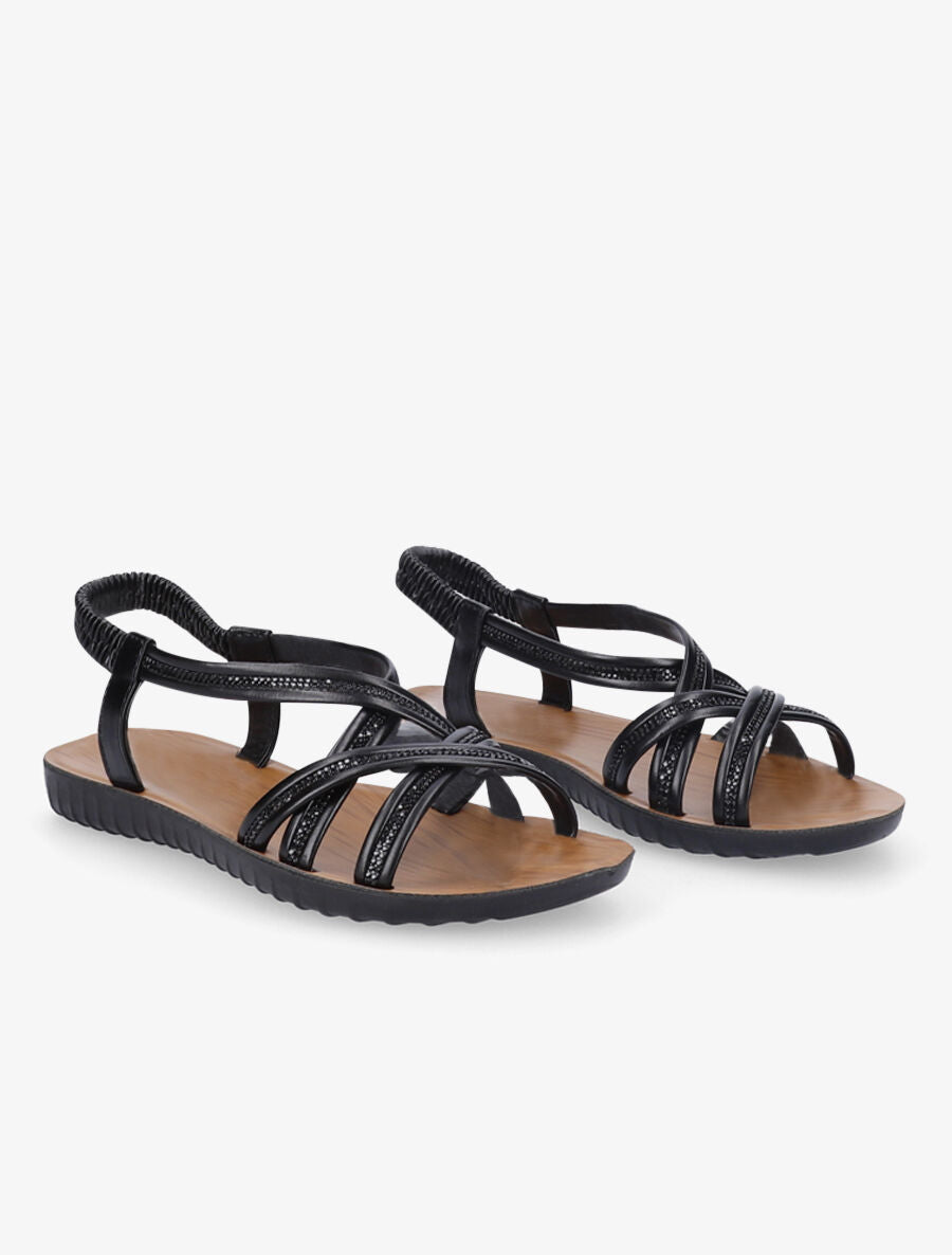 Nu-pieds à brides entrelacées ornées de strass - Noir - 5