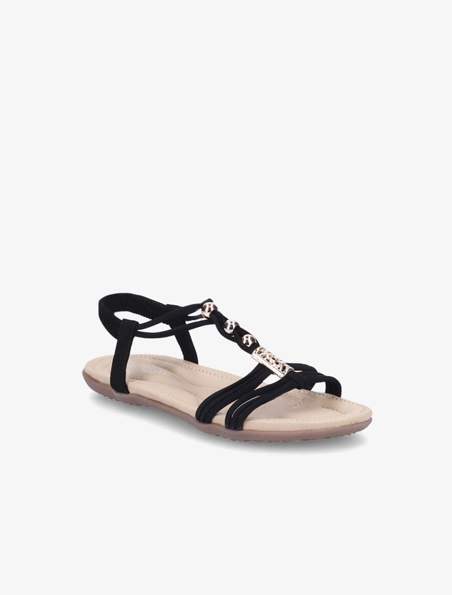 Nu-pieds à brides ornées de bijoux dorés - Noir - 3