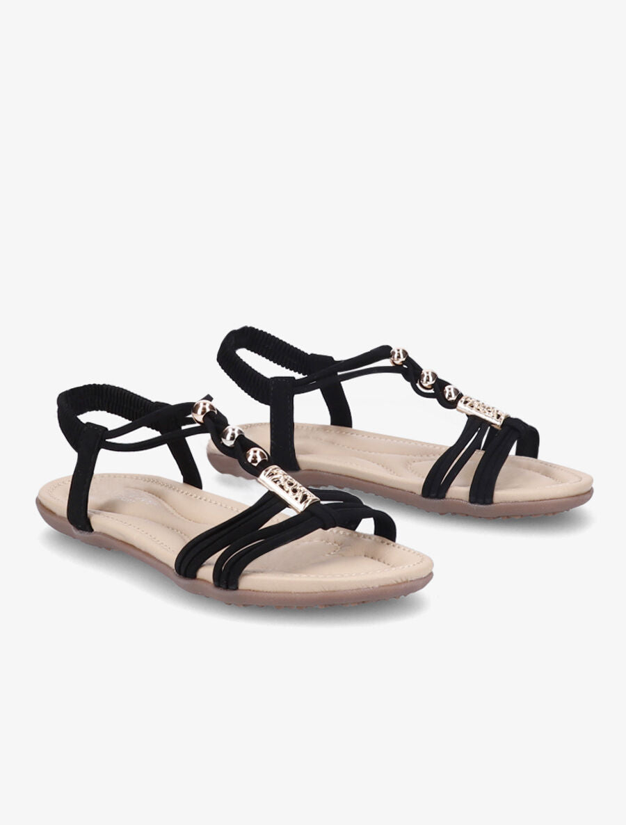 Nu-pieds à brides ornées de bijoux dorés - Noir - 5