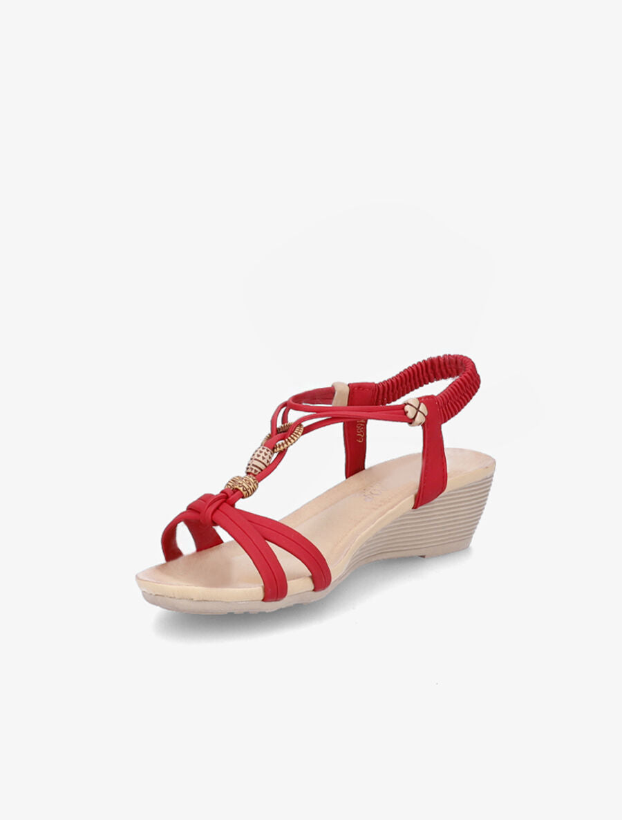 Sandales compensées à empiècement effet bois - Rouge - 4