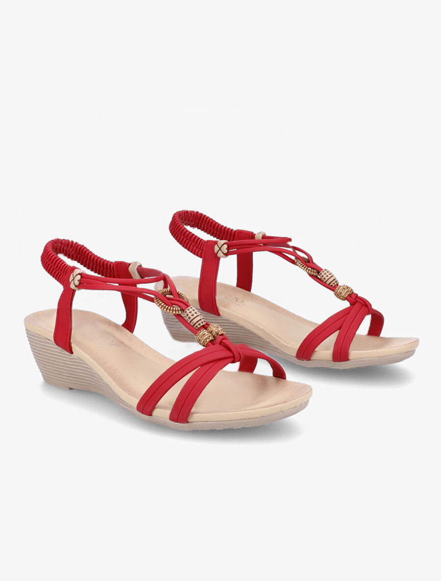 Sandales compensées à empiècement effet bois - Rouge - 5