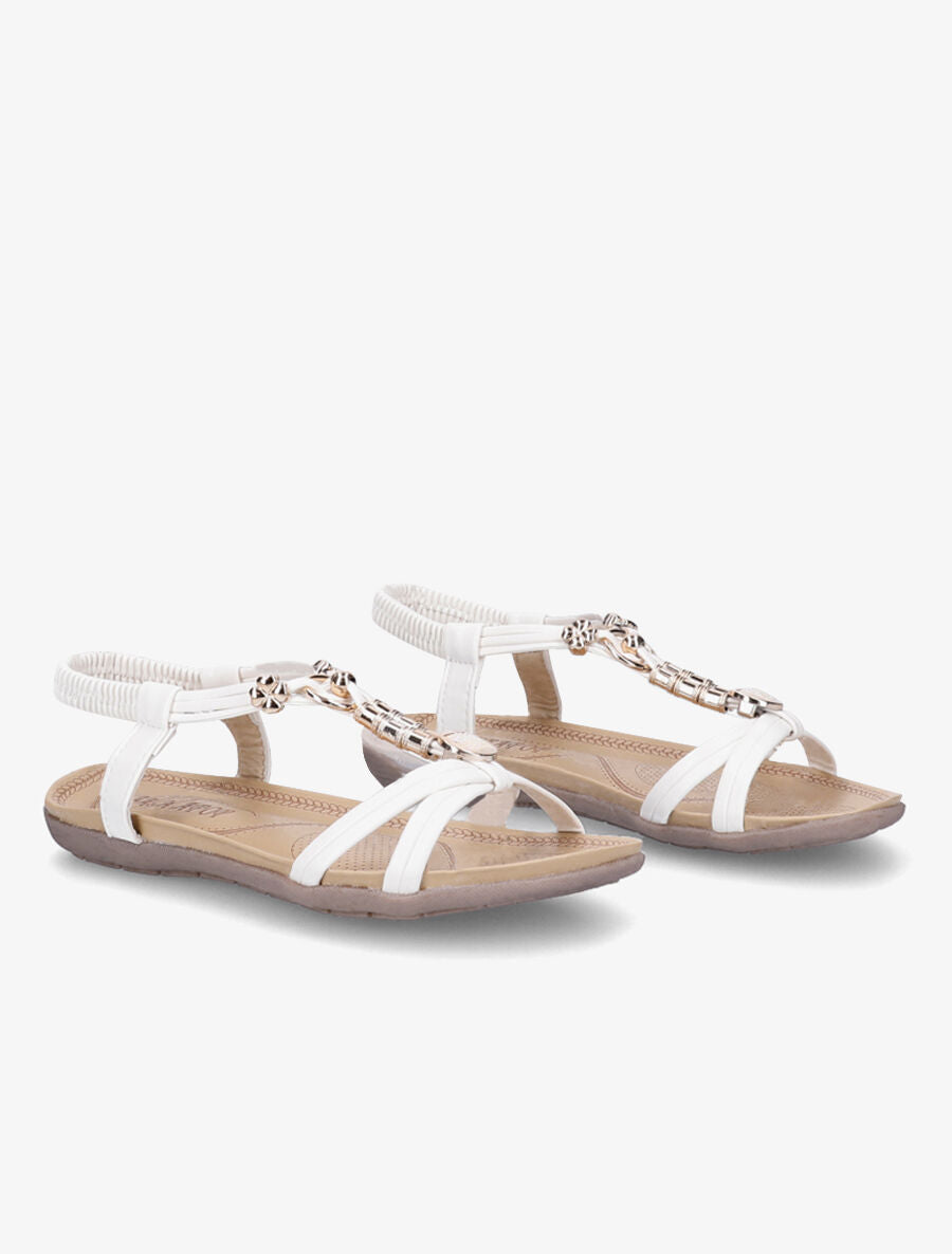 Nu-pieds à empiècement dorés - Blanc - 5