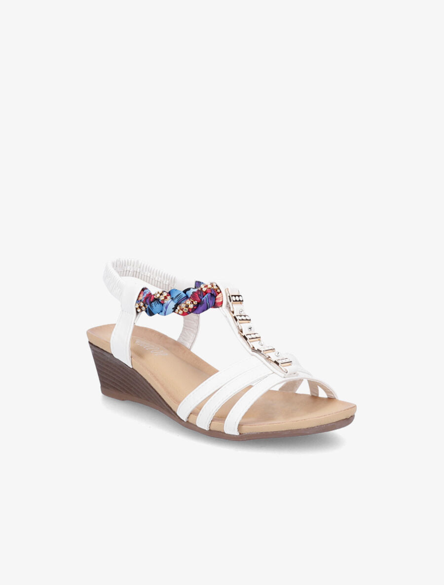 Sandales imprimées ornées de bijoux dorés et strass - Blanc - 3