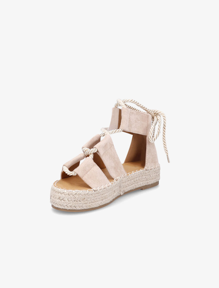 Compensées à lacets et semelle raphia - Beige - 3