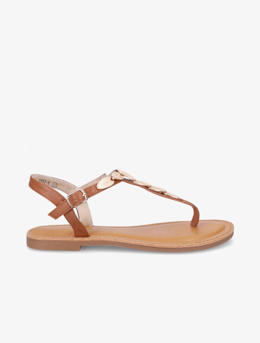 Nu-pieds à empiècements feuilles métalliques - Camel - 1