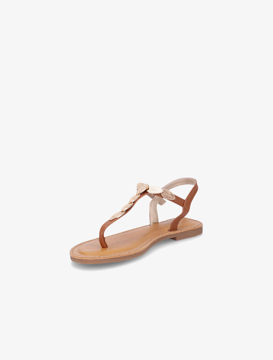 Nu-pieds à empiècements feuilles métalliques - Camel - 3