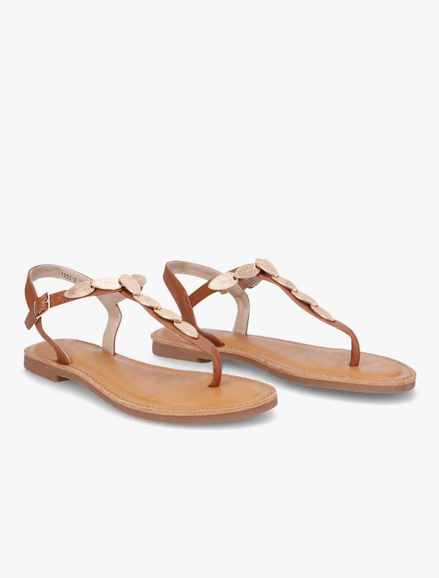 Nu-pieds à empiècements feuilles métalliques - Camel - 4