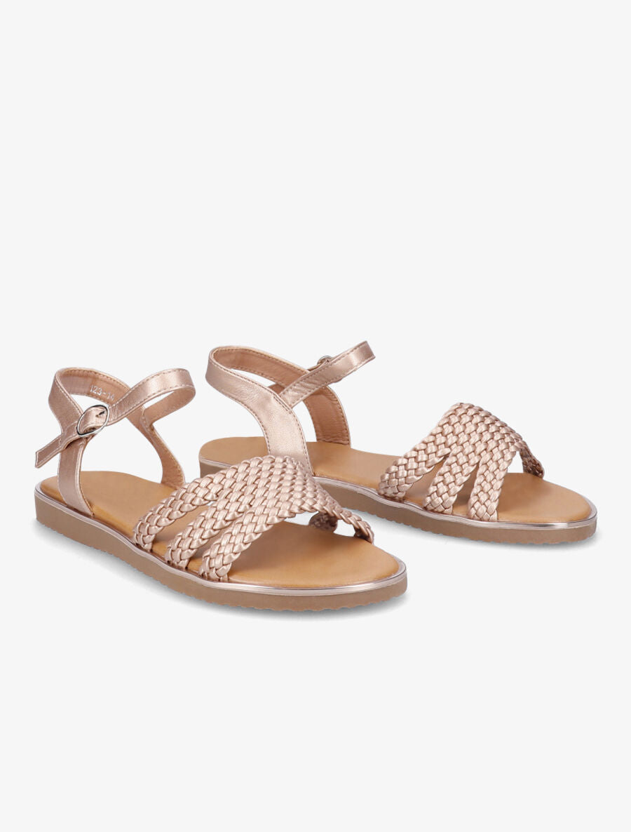 Nu-pieds en simili tressé - Rose gold - 4