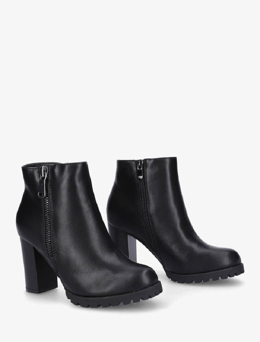 Bottines à talon et zip décoratif - Noir - 4