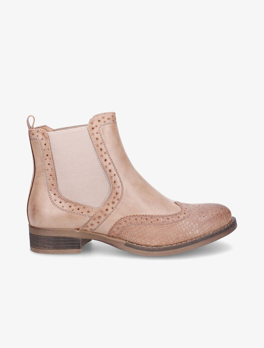 Bottines bi-matière effet patiné - Marron clair - 1