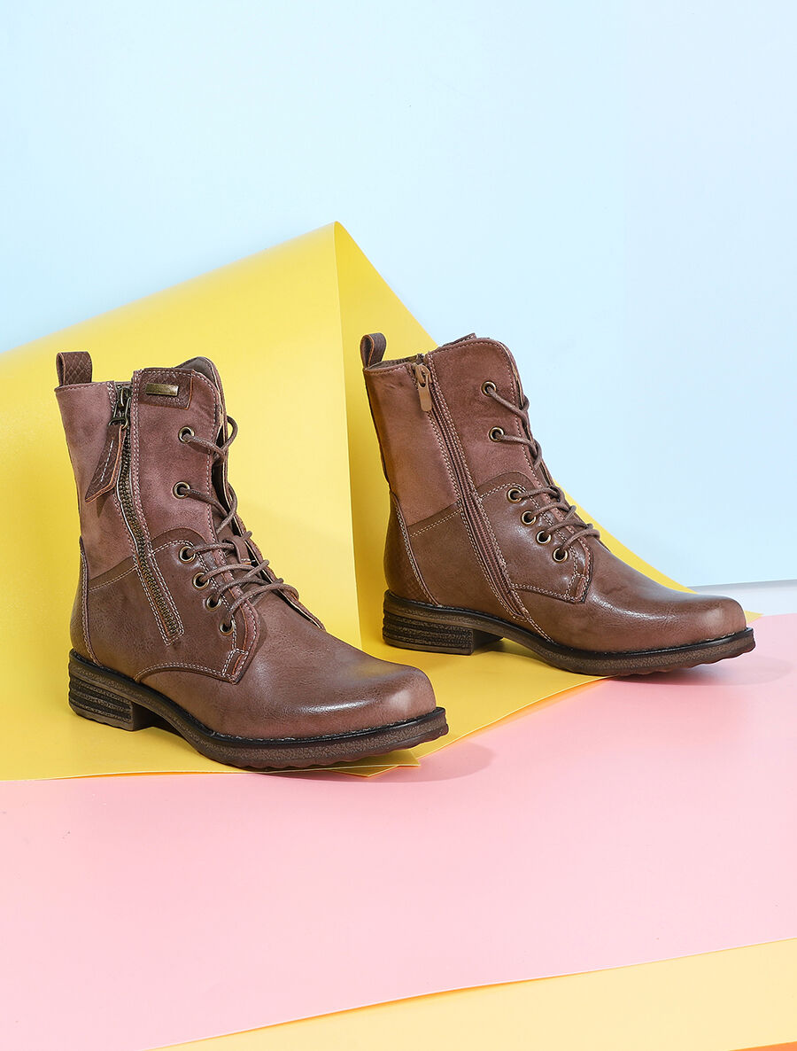 Boots montantes à lacets - Taupe - 5