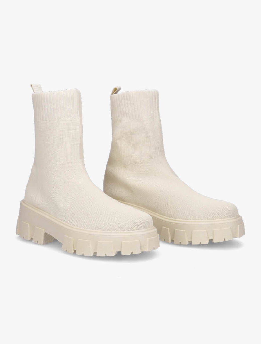 Boots montantes en tissu - Écru - 4