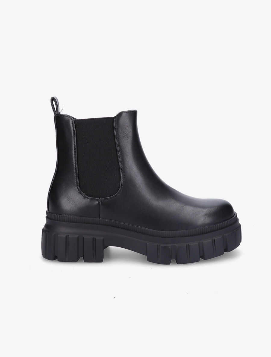 Bottines en simili à côté élastiqué - Noir - 1