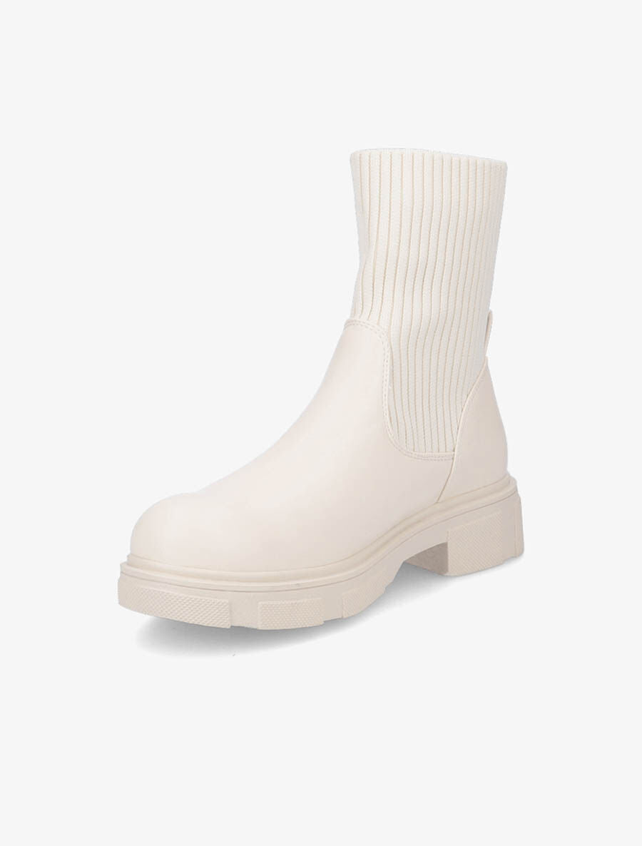 Boots bi-matière style motard - Beige - 3