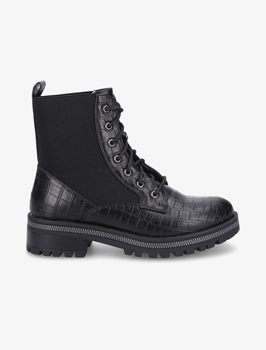 Boots montantes stretch et croco - Noir - 5