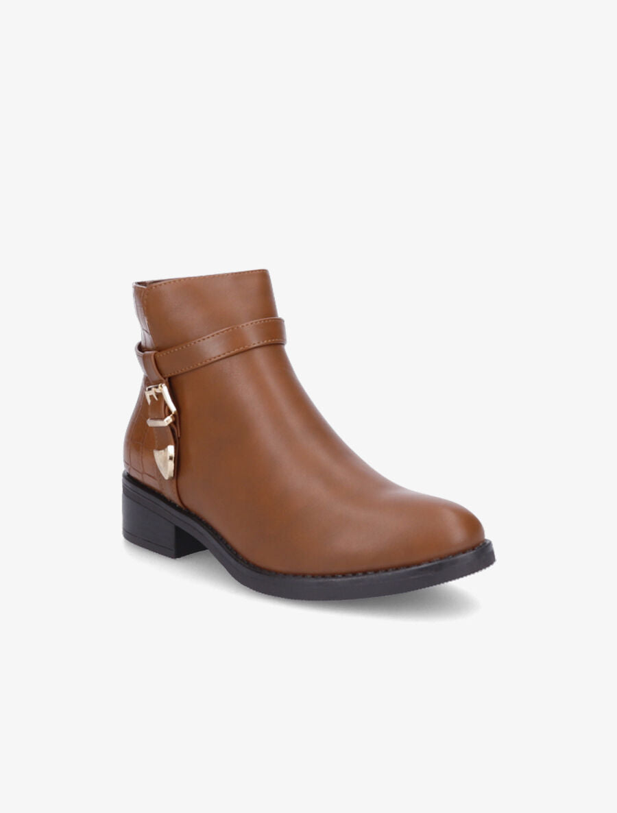 Bottines bi-matière à boucle métallique - Camel - 2