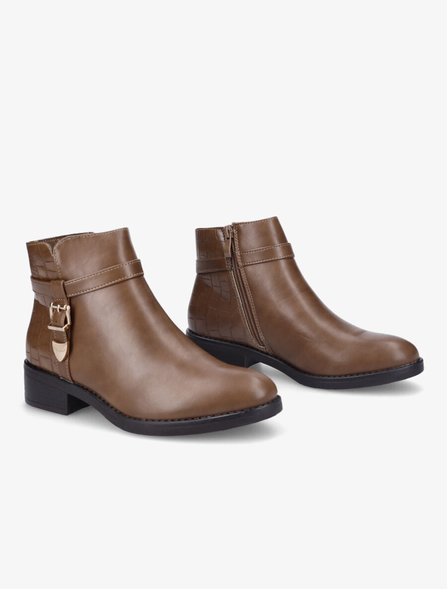 Bottines bi-matière à boucle métallique - Taupe - 4