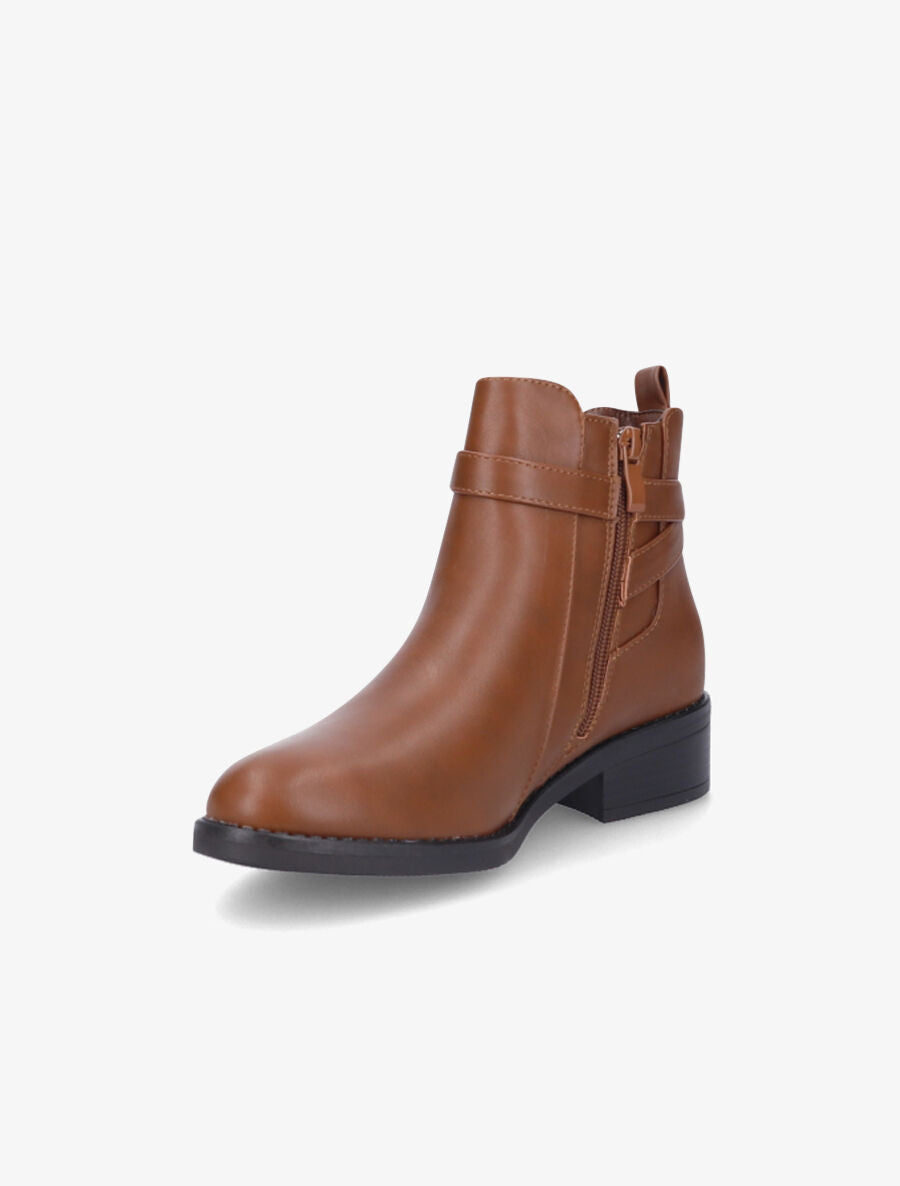 Bottines en simili à boucle stylisée - Camel - 3