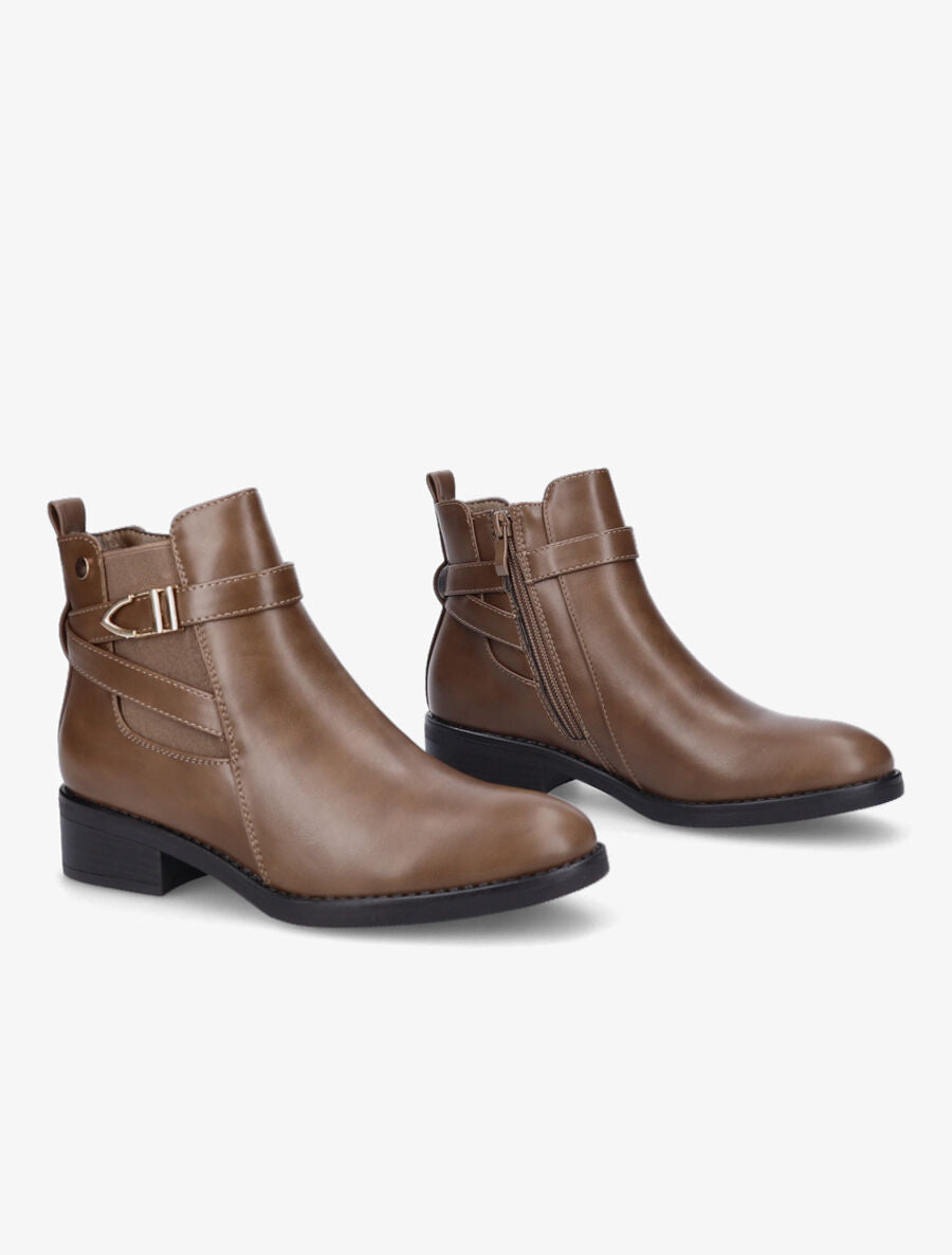 Bottines en simili à boucle stylisée - Taupe - 4