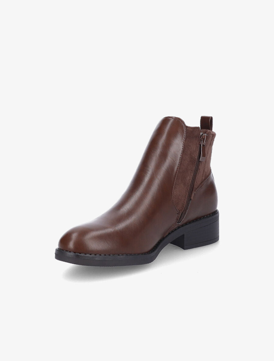 Bottines en simili et suédine - Marron - 3