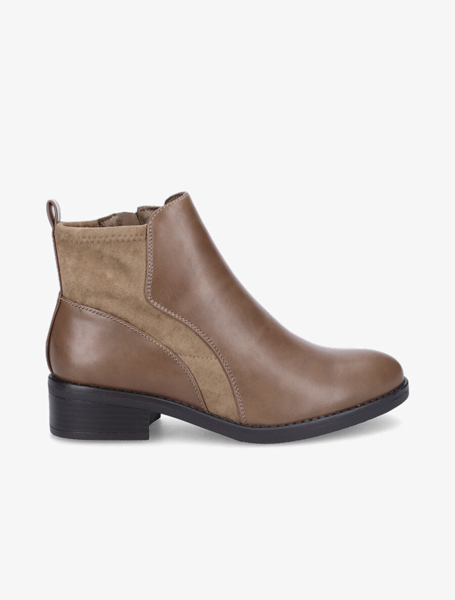Bottines en simili et suédine - Taupe - 1