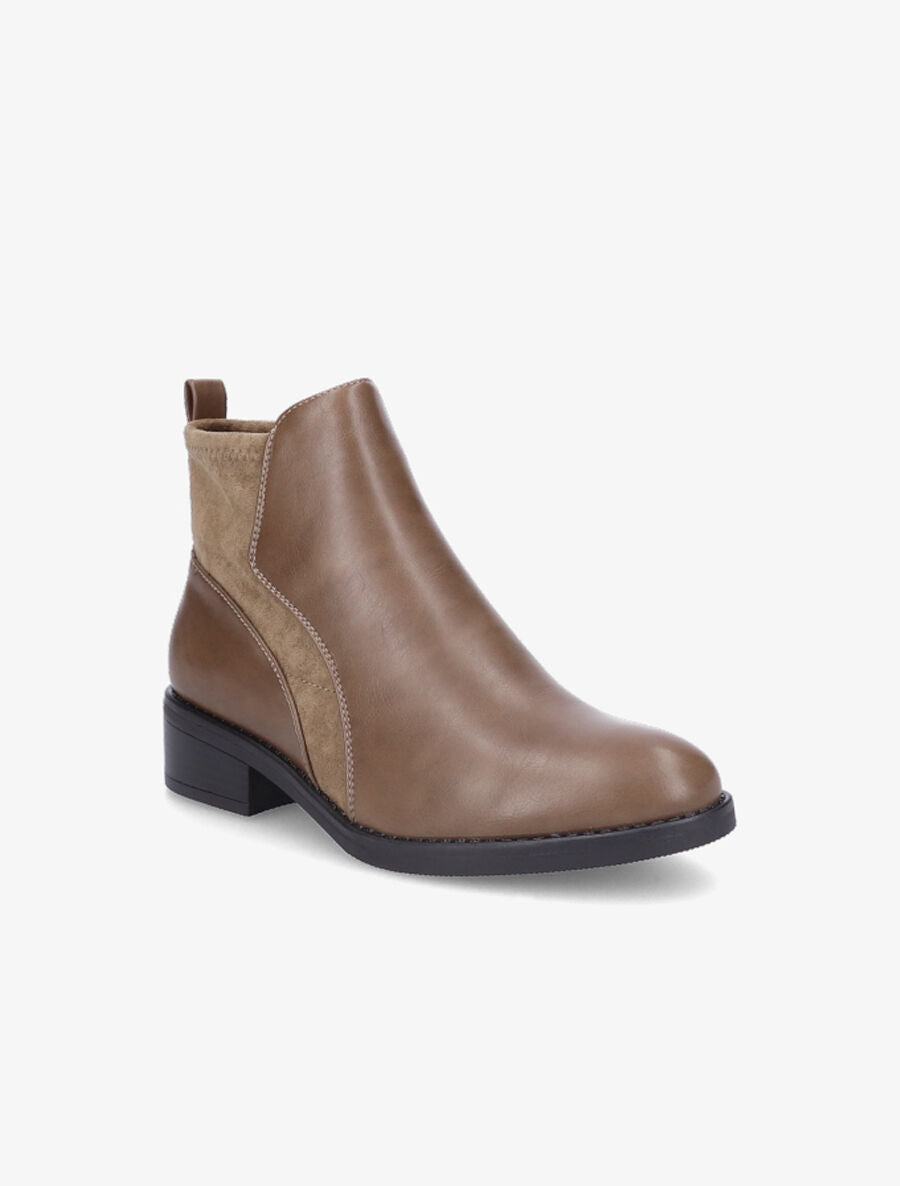 Bottines en simili et suédine - Taupe - 2