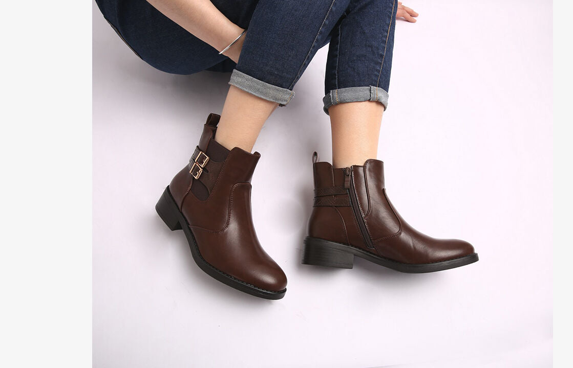 Bottines à sangle effet python - Marron - 5