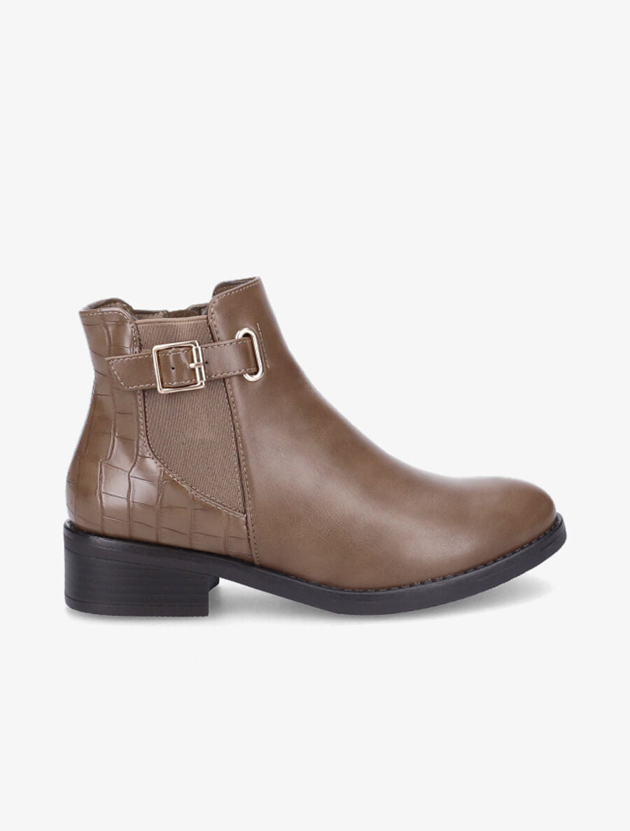 Bottines élastiquées à contrefort croco - Taupe - 1