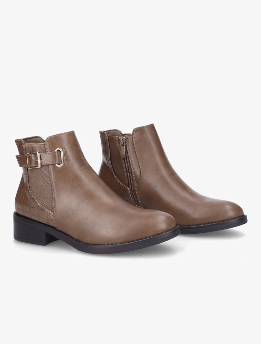 Bottines élastiquées à contrefort croco - Taupe - 4