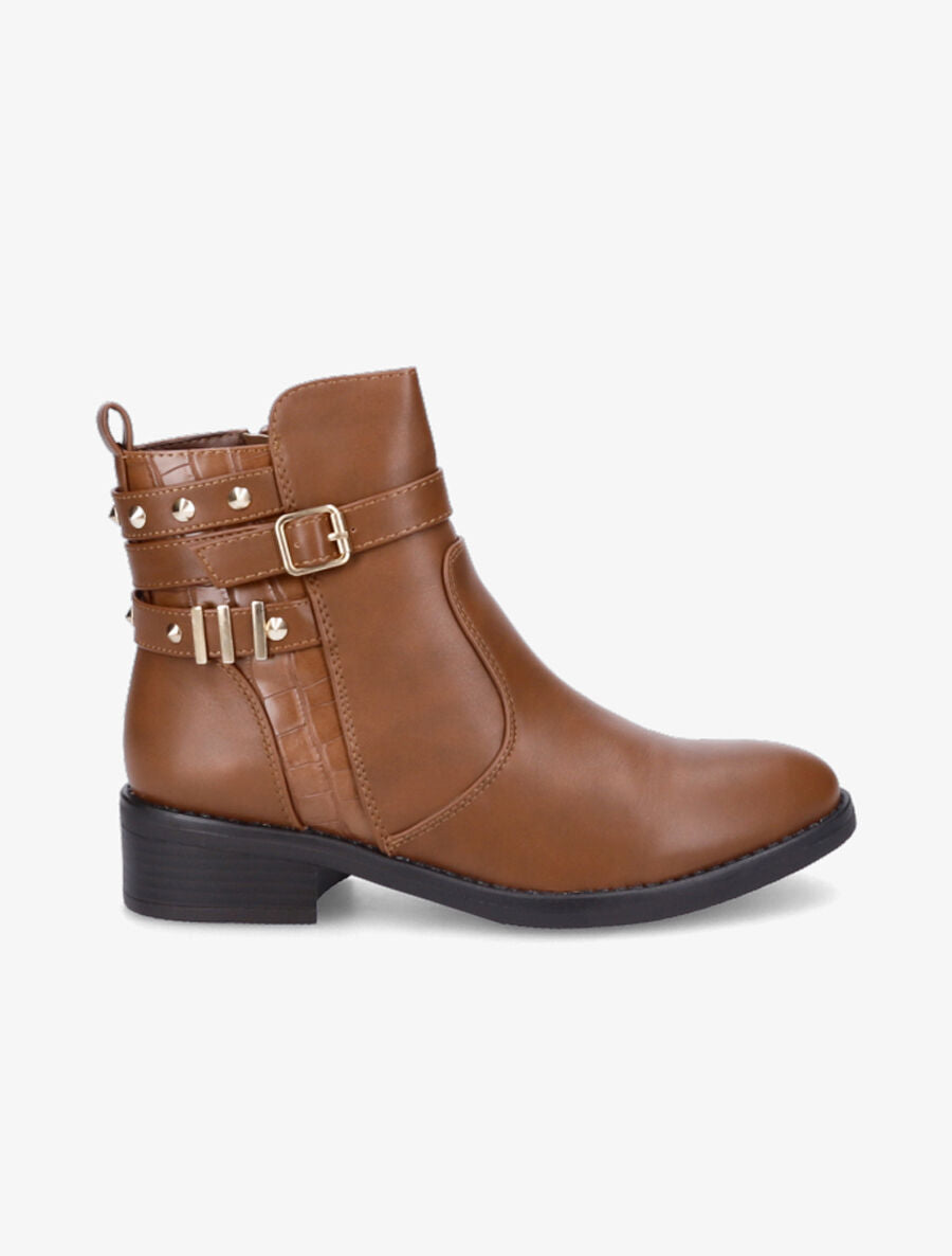 Bottines bi-matière cloutées - Camel - 1