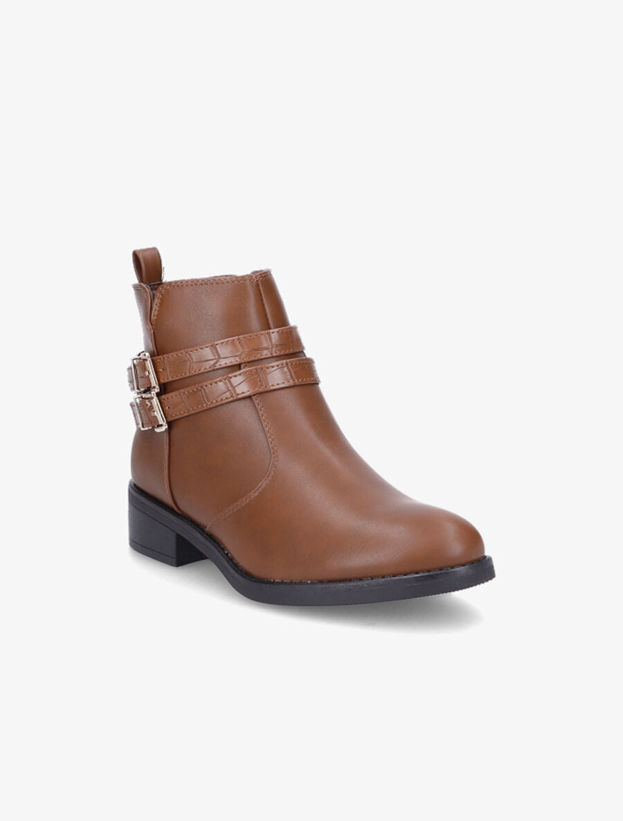 Bottines à double sangles croco - Camel - 2