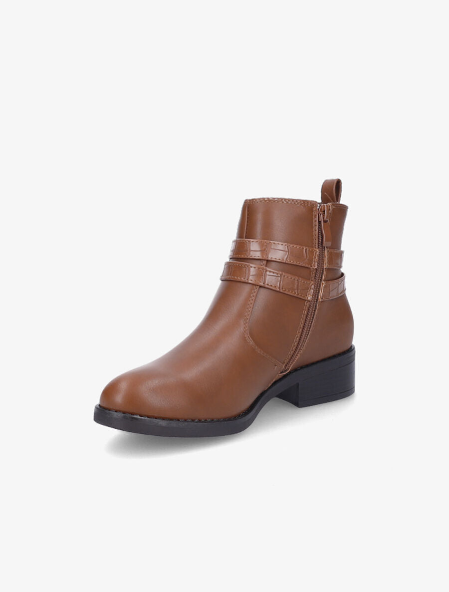 Bottines à double sangles croco - Camel - 3