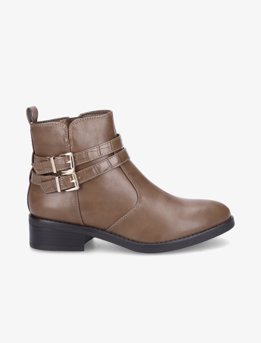 Bottines à double sangles croco - Taupe - 1