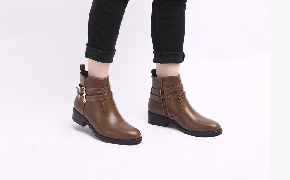Bottines à double sangles croco - Taupe - 5
