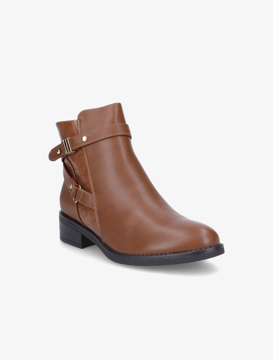 Bottines en simili à sangle - Camel - 2