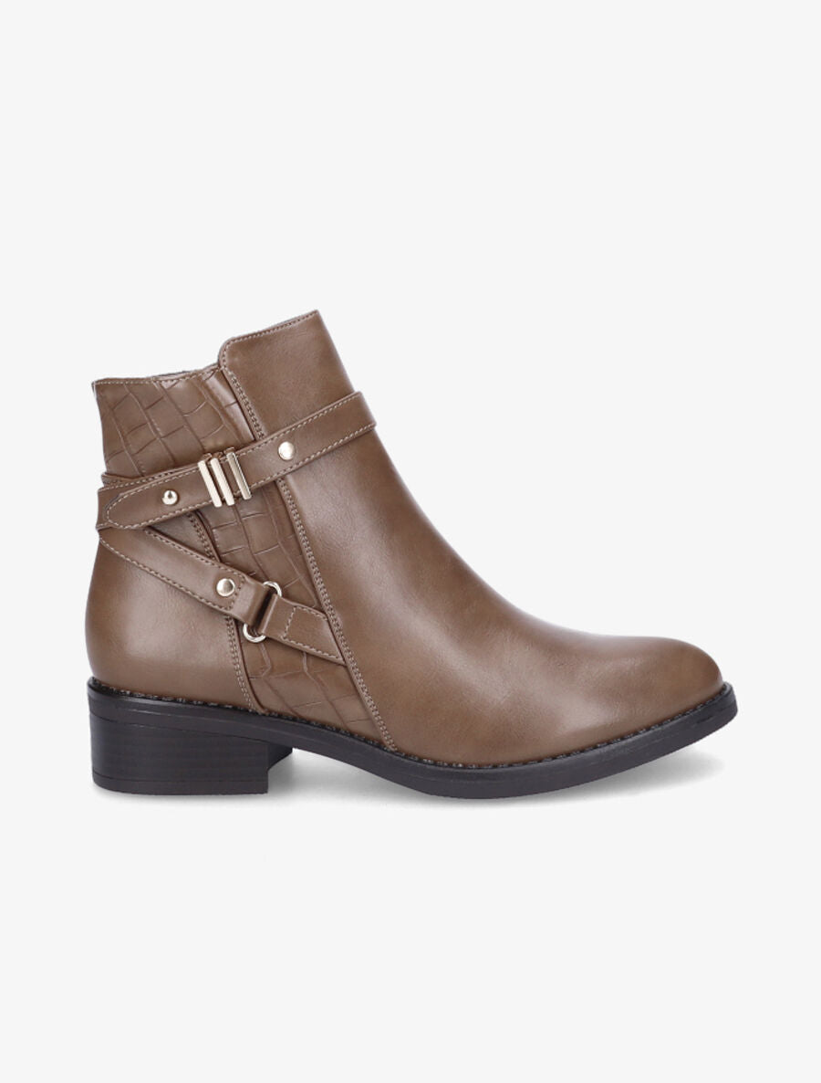 Bottines en simili à sangle - Taupe - 6