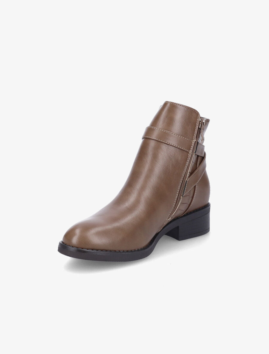 Bottines en simili à sangle - Taupe - 3