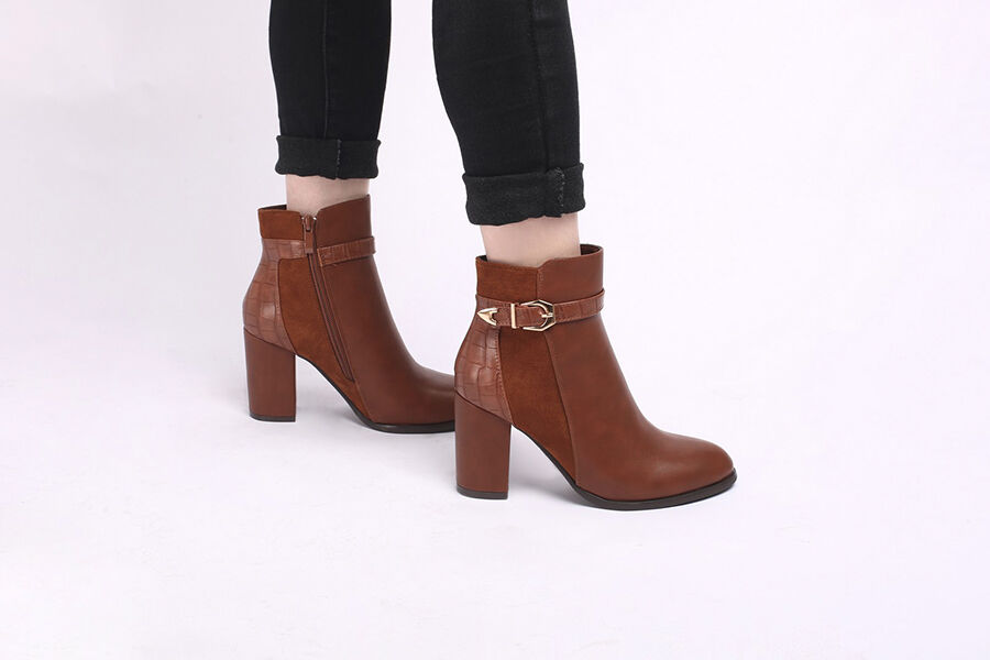Bottines à talon à boucle - Camel - 5